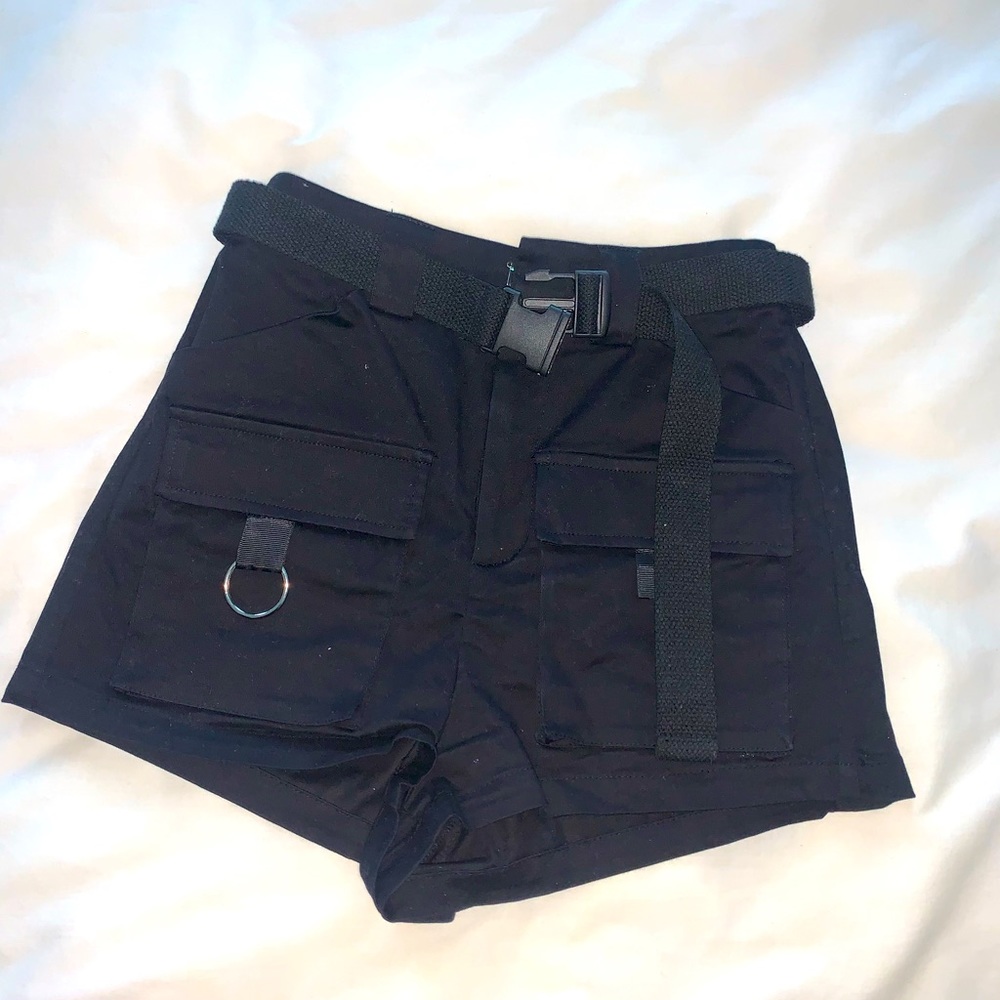 White Fox Black Utility Shorts